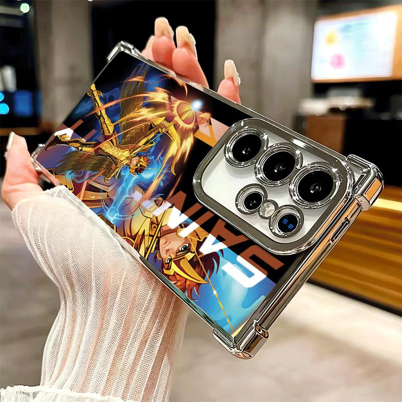 Anime S-Saint S-Seiya Plating Phone Case For Samsung Galaxy S24 S25 FE S26 Edge S23 Ultra S22 S21 Plus S20 Anti-Fall Airabag Cov