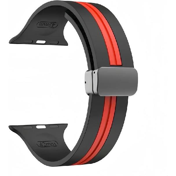 Silicone Striped Men s and Women s watch Bands are Compatible with Apple Watch Series 5, 6, 7, 8, 9, and 10. 42mm 44mm 45mm 46mm and Ultra 49mm Sport Black and Red