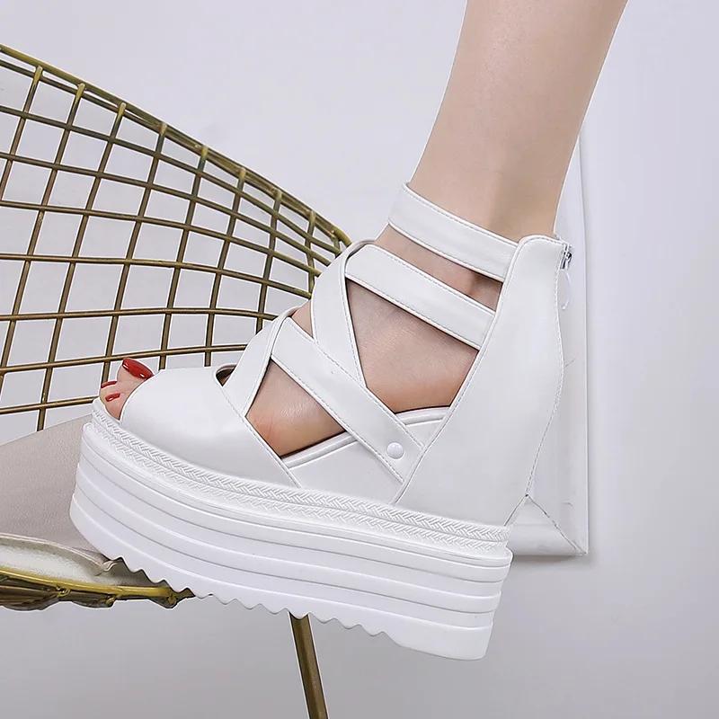 Fashion 13CM Summer Thick High Heels Sandals for Women Black Punk Platform Gladiator Shoes Fashion Zipper Peep Toe Women Pumps Trend