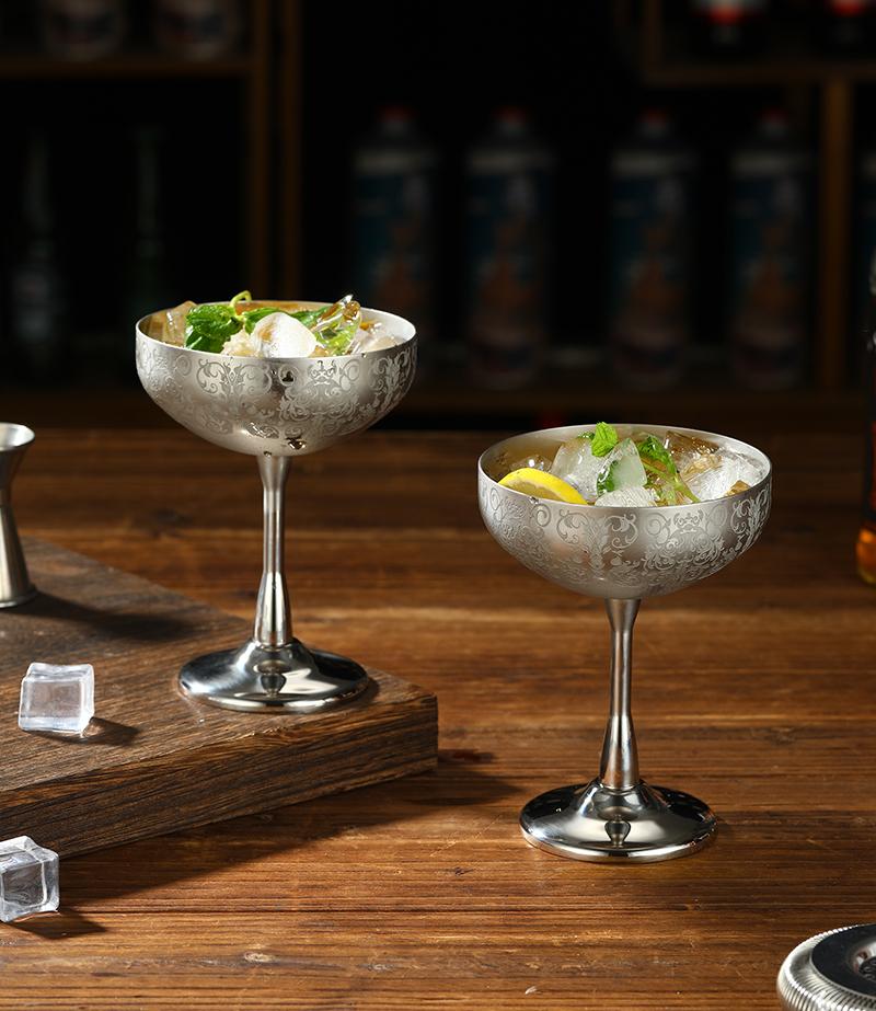 Metal Cup, Martini Cocktail Glasses,Copper Plated Stainless Steel With Etching Pattern