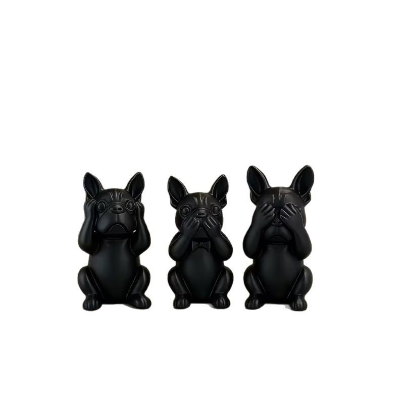 Three Smart Dog French Bulldog Statue Ornament, Listen, Look, Speak Smart Dog Statue, Desktop Decoration Gift For Dog Lovers