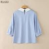 ZANZEA Women Casual Turn Down Collar 3/4 Sleeve Loose Blouse