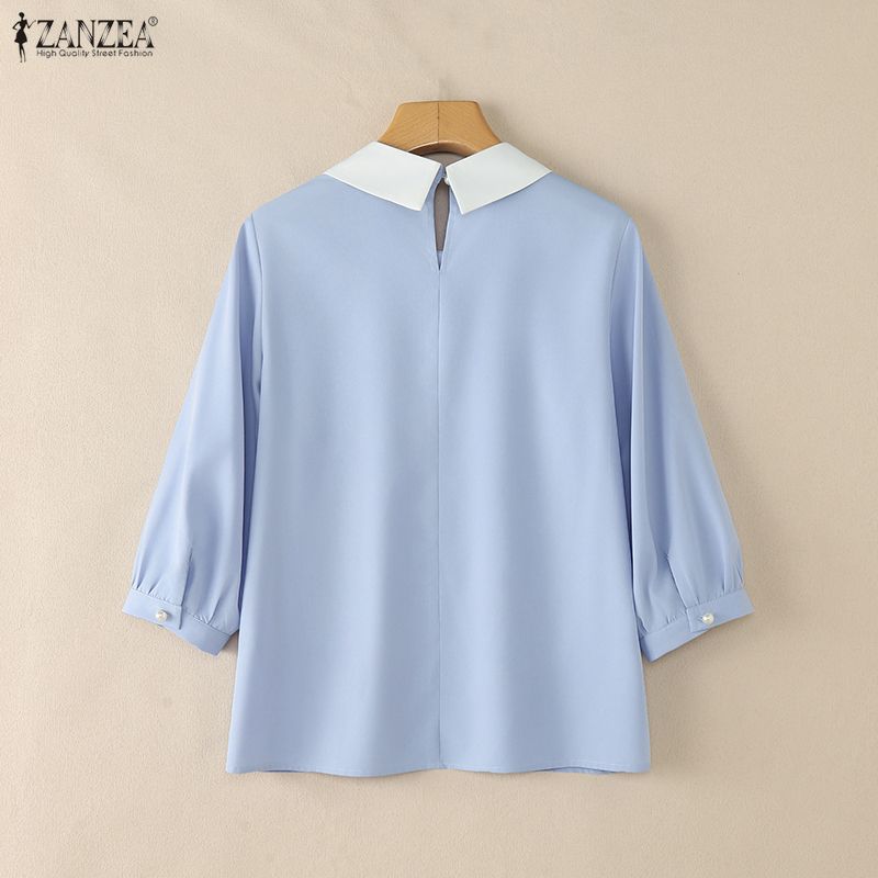 ZANZEA Women Casual Turn Down Collar 3/4 Sleeve Loose Blouse