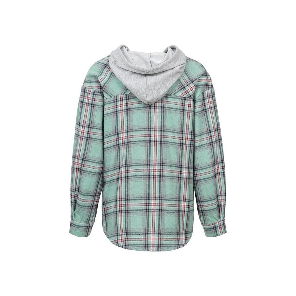 Autumn Winter New Women's Fashion Casual Plaid Colorblock Hooded Shirt Jacket