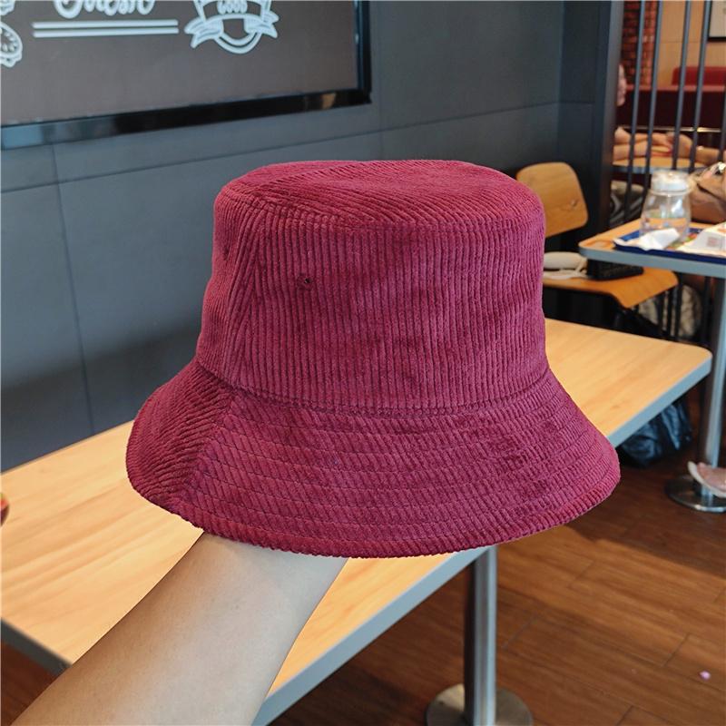 Chapeau Bob Pour Femmes Hommes Automne Hiver Velours Côtelé Garder au Chaud Uni Casquette de Pêcheur Rue Hip Hop Pare-soleil Site Officiel Nouveau (wine red,54-58cm) pink