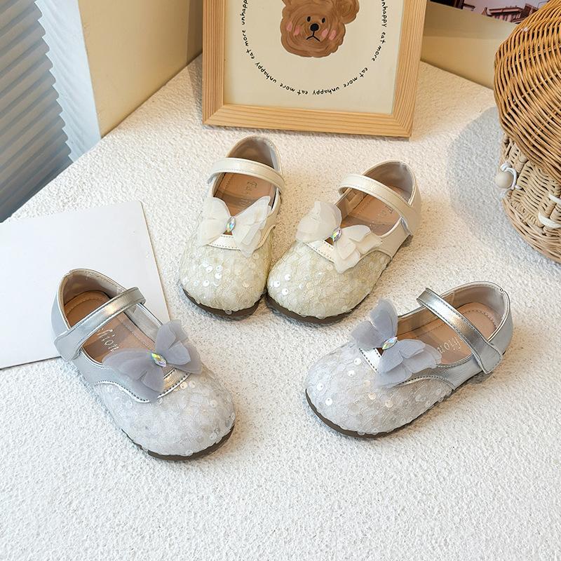 Girls Princess Shoes Lace Butterfly Korean Style Kids Flat Shoes Round Toes Soft Sole 2025 Autumn New Children MaryJanes Sweet