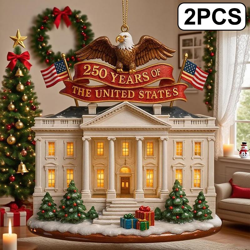 .2D Acrylic United States 250th Anniversary Bell Ornament Patriotic Commemorative Doorbell Home Xmas Tree Hanging Decoration