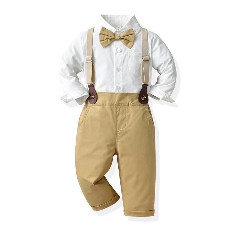 Korean Style Baby Autumn Outfit Set Long Sleeve Shirt and Overalls Two-Piece Children's Formal Wear