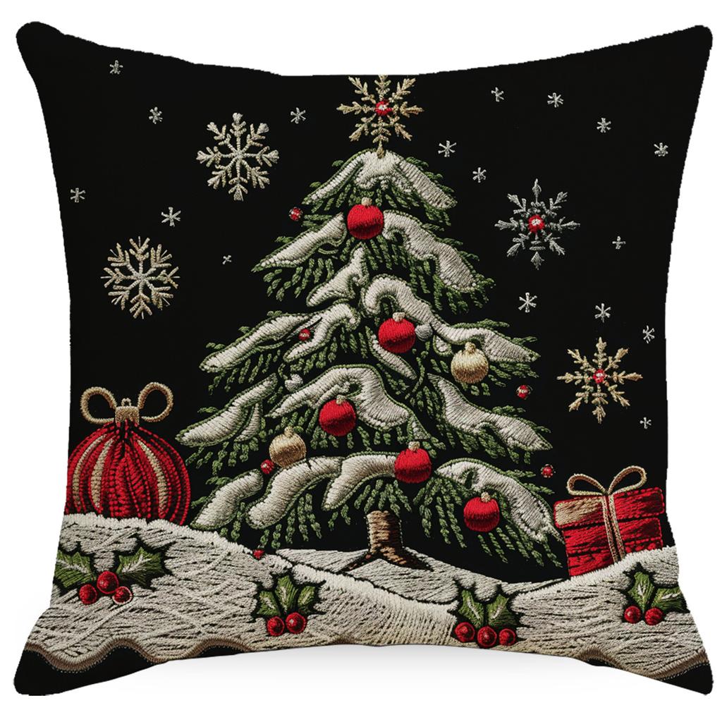 New Christmas Pillowcase Linen Imitation Embroidery Print Classic Christmas Tree Decorative Cushions Cover for Sofa Home Decor