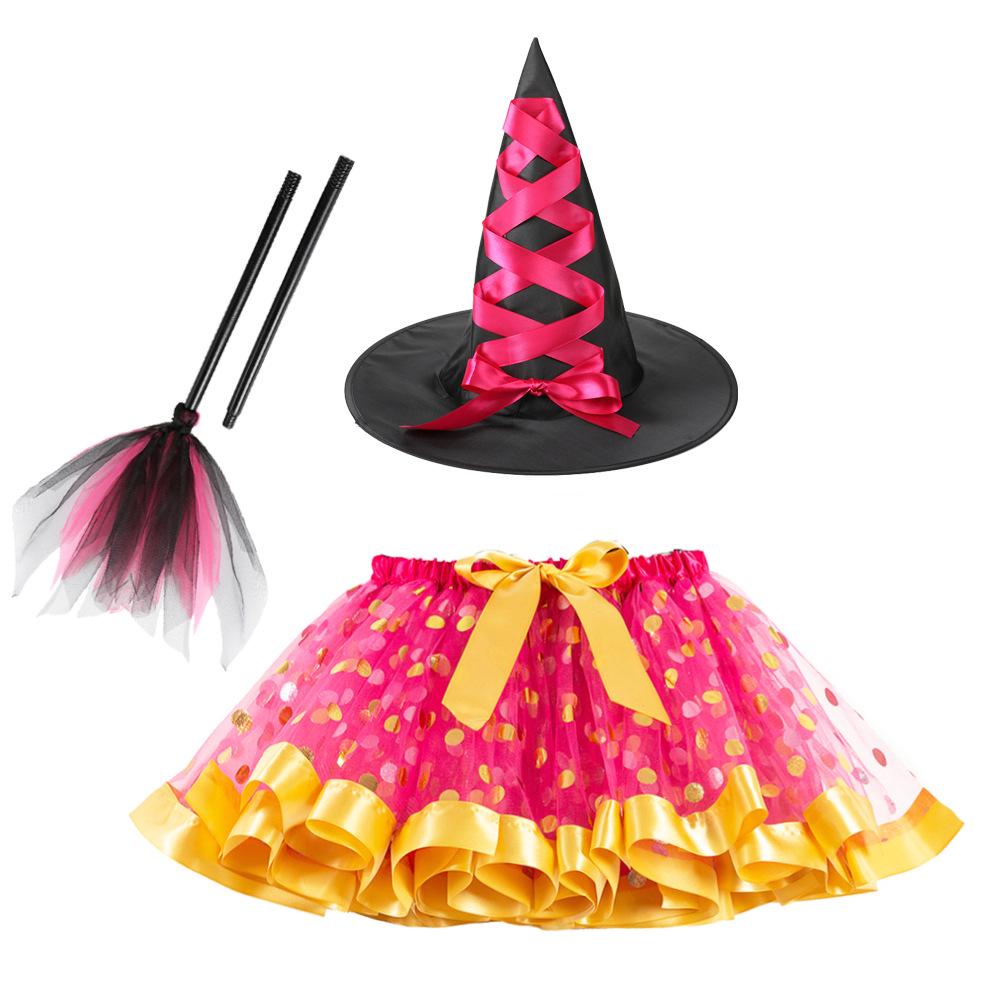 Girls' Halloween Tutu, Witch Hat & Broomstick Fluffy Skirt Set