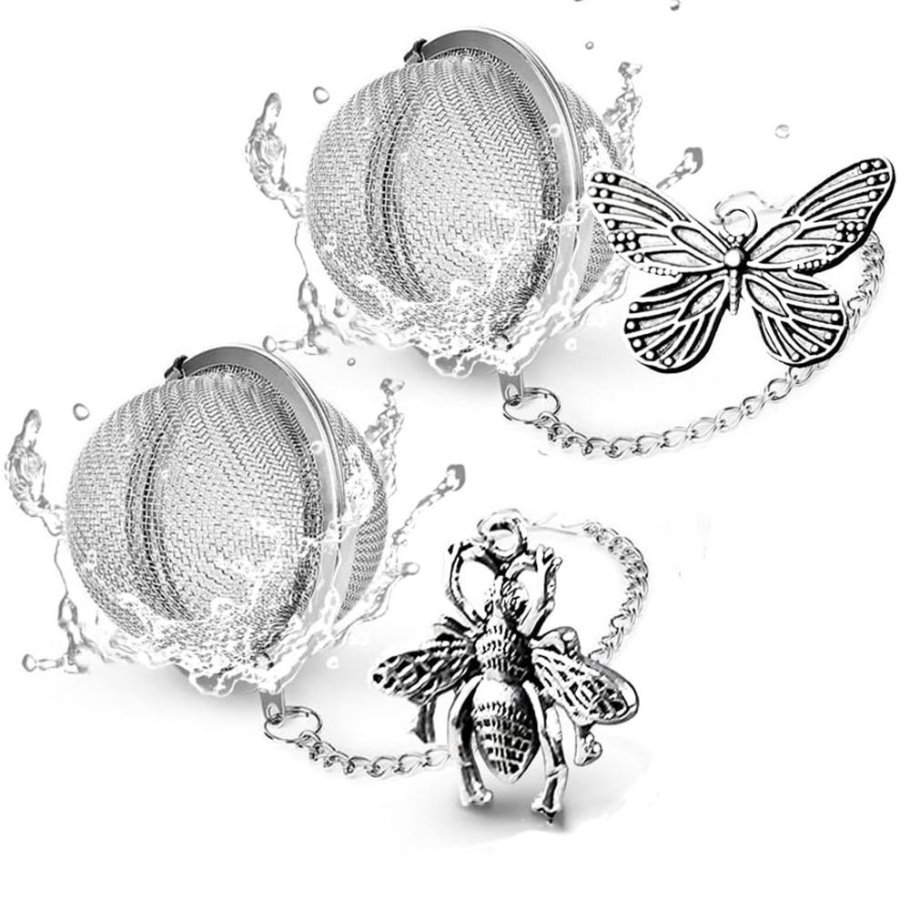 2PCS Fine Mesh Butterfly Bee Chain Tea Infuser Stainless Steel Tea Strainer Tea Filter Ball  Cooking