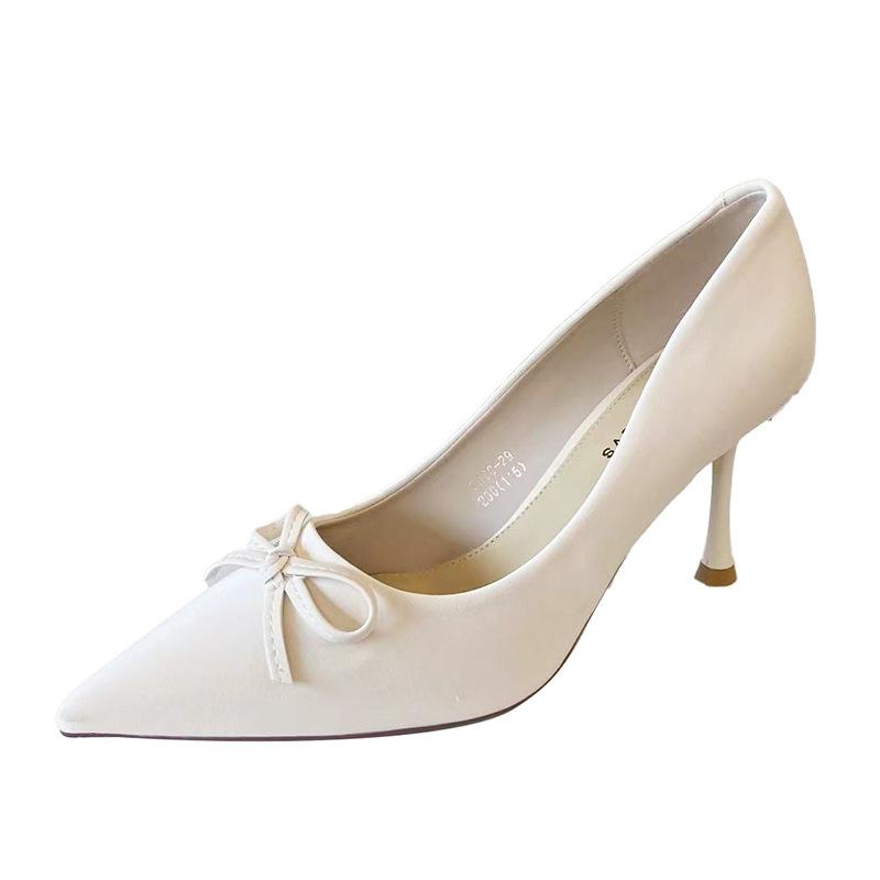 G860-29 Pointed Bow High Heels Shoes Stiletto 2025 Summer New French with Skirt Light Mouth Evening Versatile