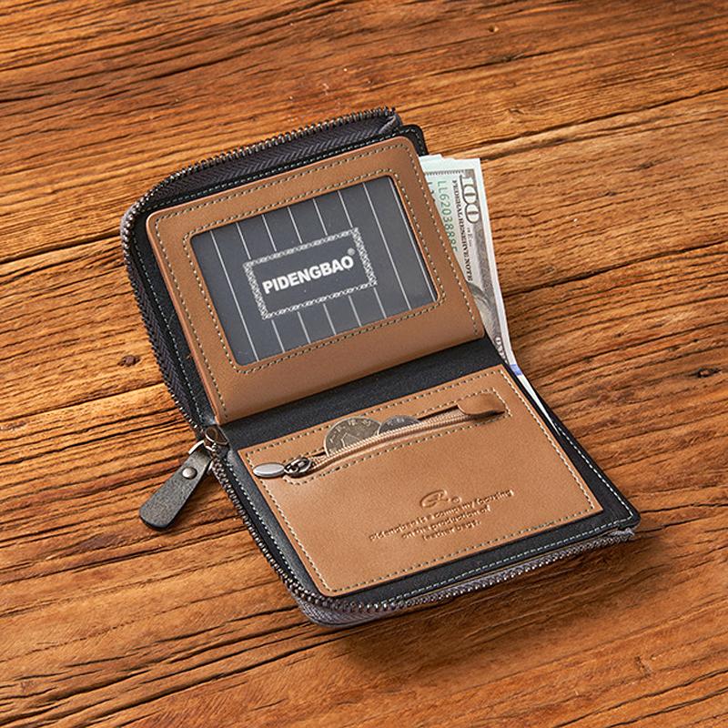 Retro Wallet for Men Zipper Short Leather Men's Wallet Multifunctional Pocket Bifold Purse Fashion Bank Credit Card Holder