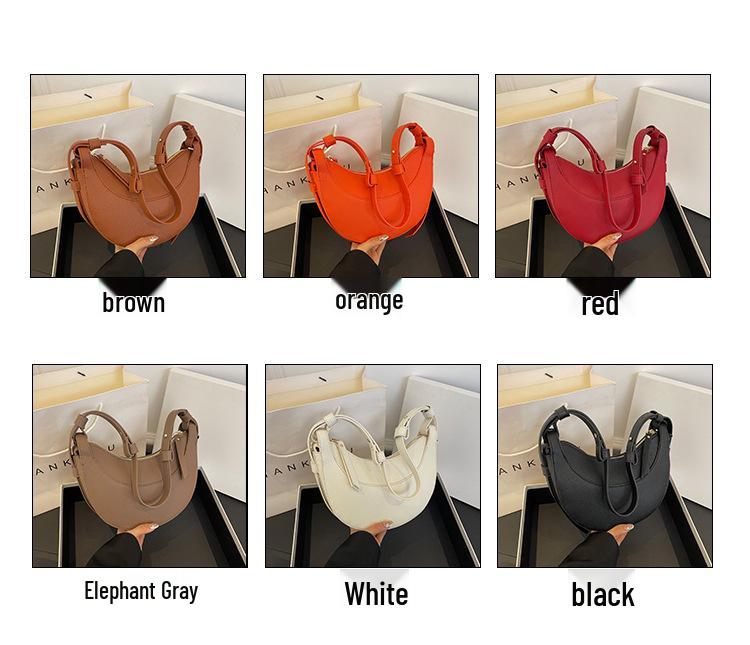 Trendy Lychee Grain French Crescent Crossbody Bag - High-End Fashionable Saddle Design