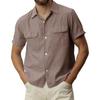 Camicia Casual da Uomo a Maniche Corte Monocolore con Bottoni, Top da Uomo in Cotone e Lino con Tasca e Revers