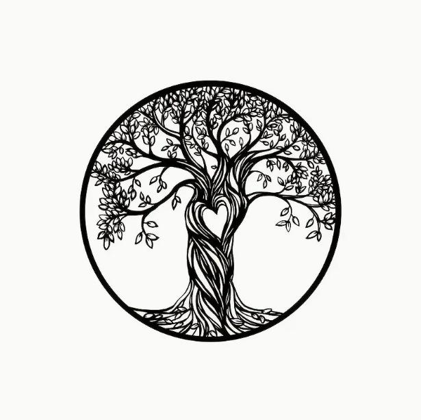 Heart-Shaped Tree of Life Black Metal Wall Decor for Bedroom & Living Room