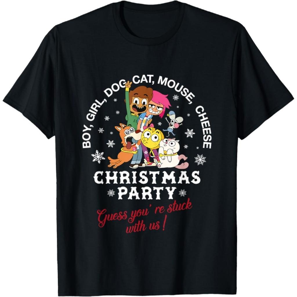 Boy Girl Dog Cat Mouse Cheese Christmas Party T-Shirt