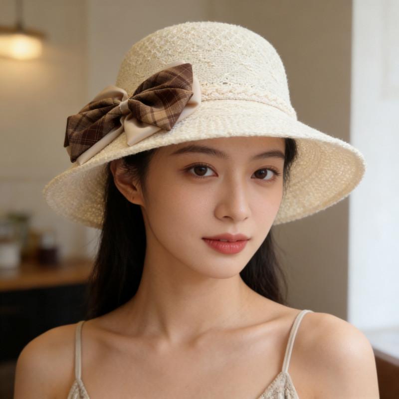 Ladies Sun Hat With Wide Brim And Bow For Summer Beach Vacation