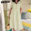 GMXIA Dame Sommer Casual Bomull V-hals Kort Erm Knappekjole