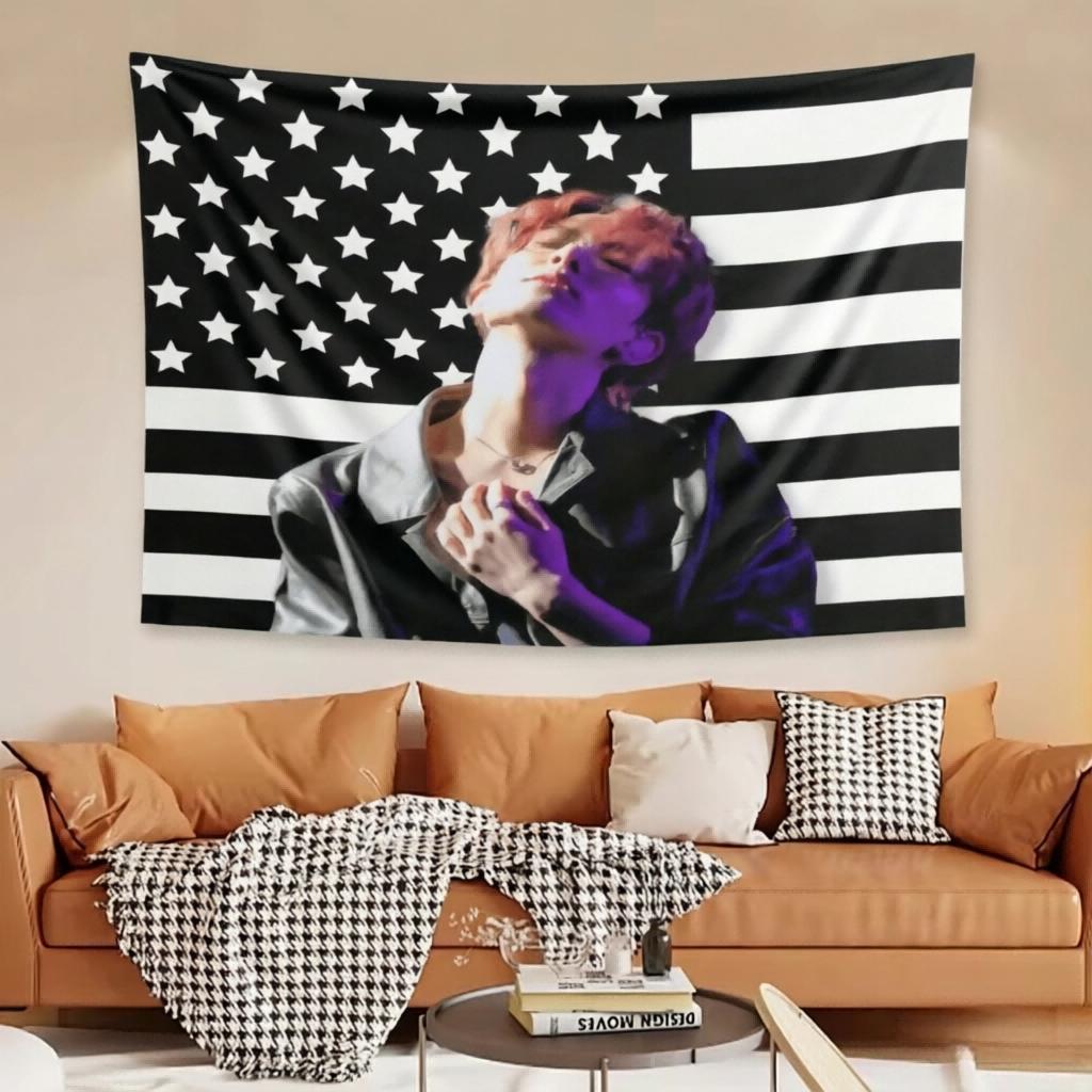 1pc American Flag Kpop Tapestry, Ideal Birthday Gift & Concert Merch, Free Installation Kit, For Kpop Fans Indoor Outdoor Decor
