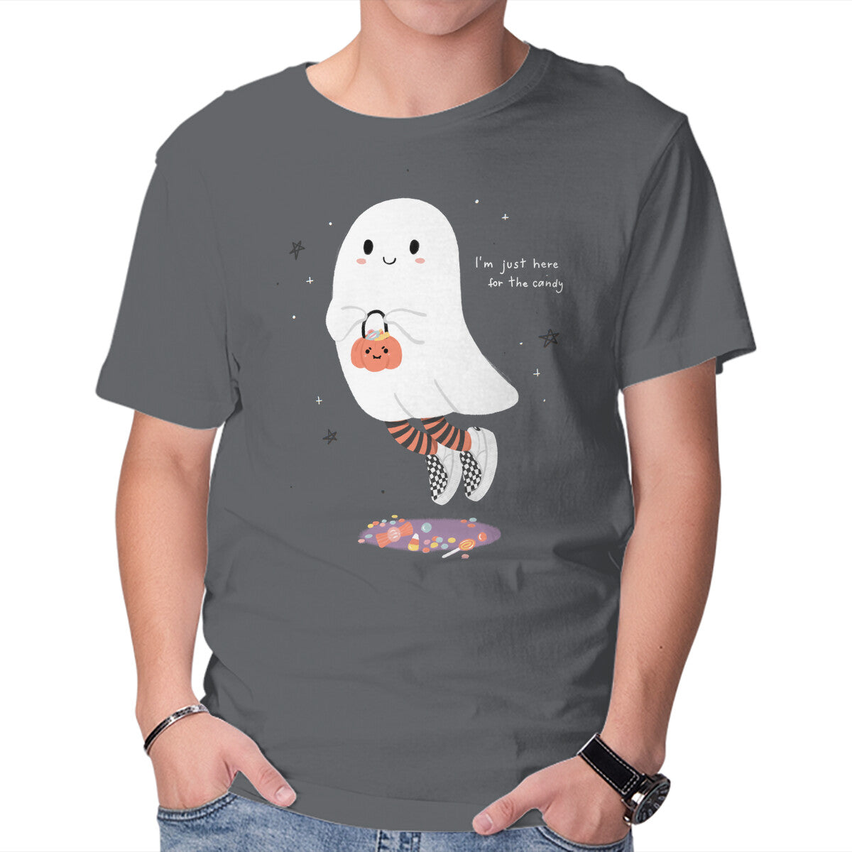 Unisex Crew Neck T-Shirt Candy Ghost Graphic Short Sleeve Casual Tee XXXL