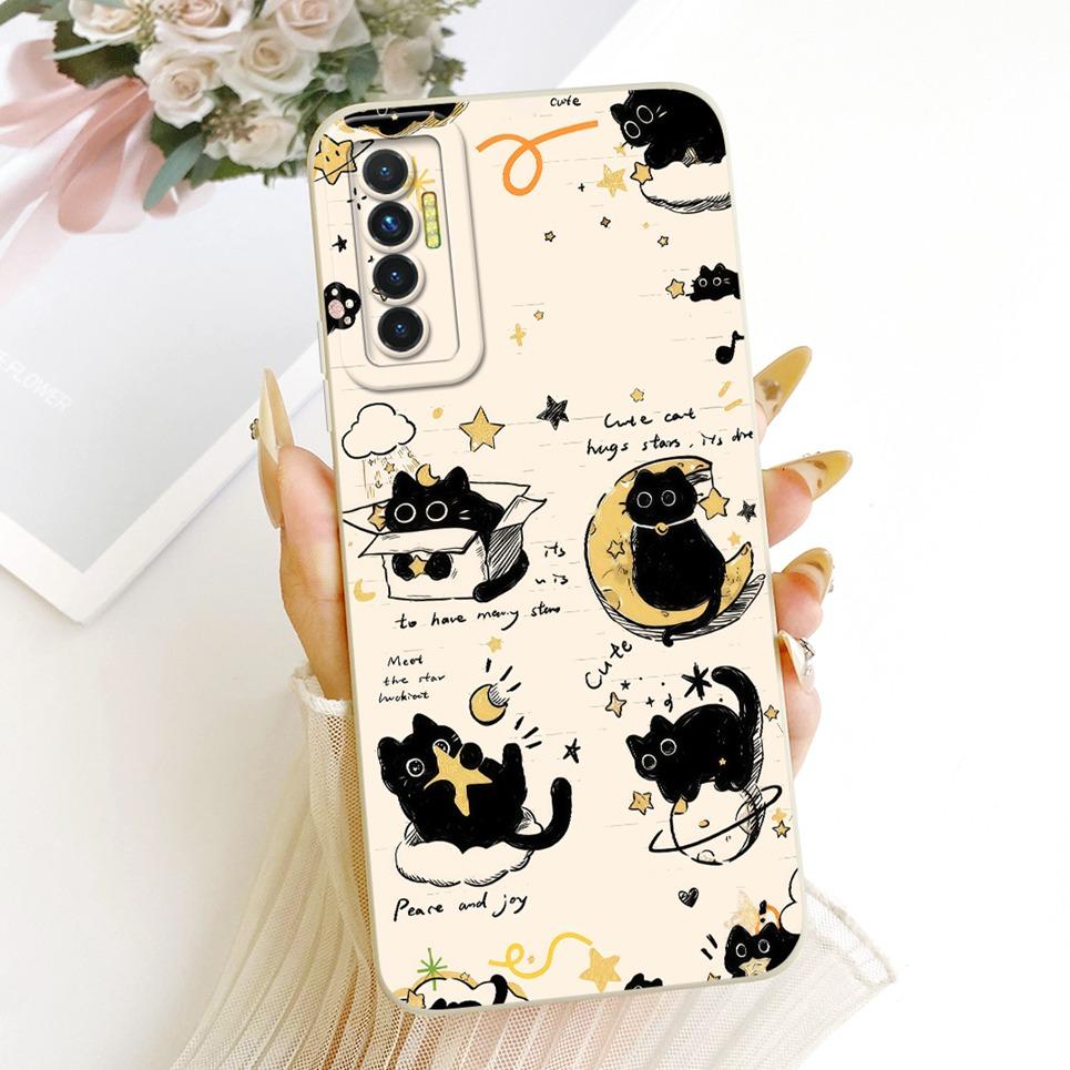 Phone Case For Tecno Camon 17P 17 Pro Casing Liquid Silicone Cartoon Dragon Funny Cat Seabeach Pattern Back Cover On Camon17