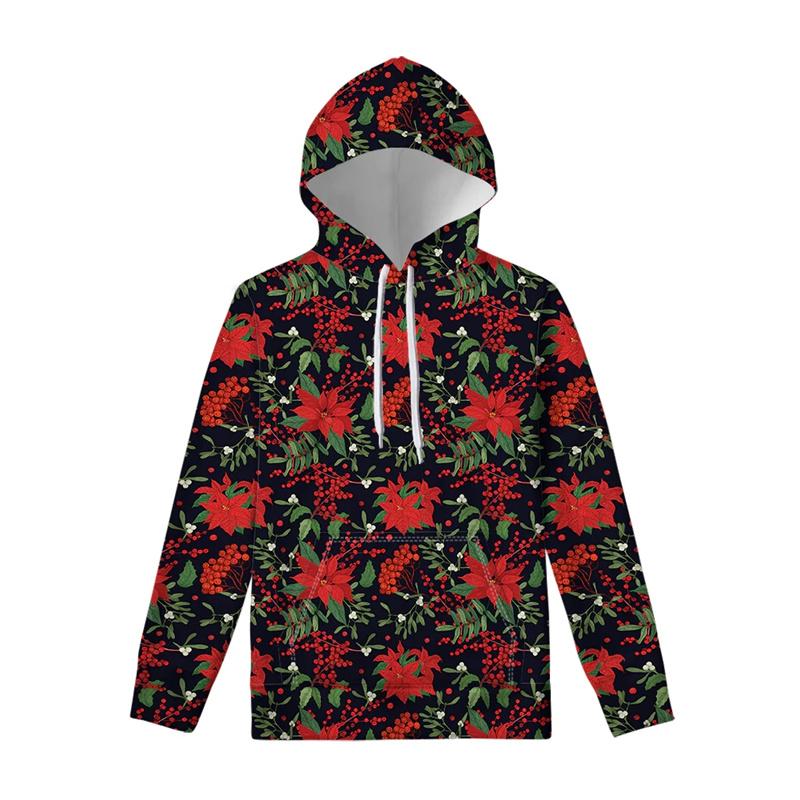 Men Clothing New In Hoodies & Sweatshirts Black Rose Pattern Harajuku Sweatshirts 3D Animal Flower Goth Loose Pullover Sportwear