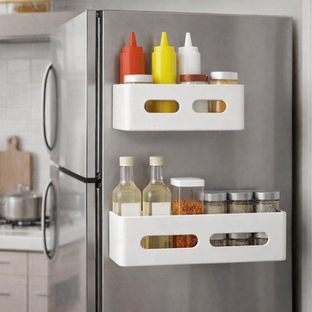 Carbon Steel Refrigerator Magnetic Shelf Punch Free Kitchen Storage Shelves Kitchen