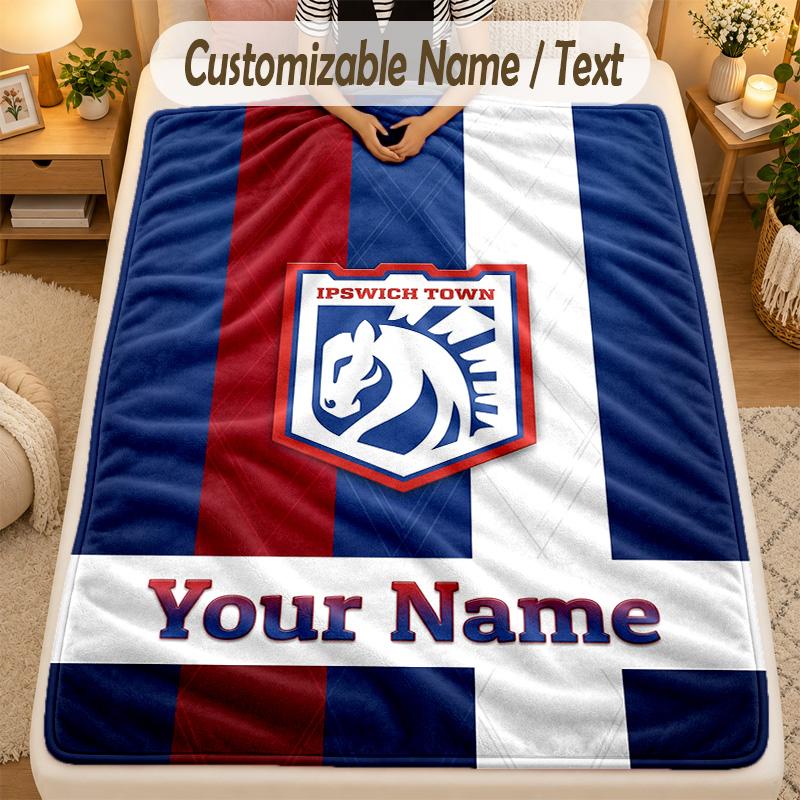 Flannel BlanketIpswich Town Custom Name Text Personalized Soft Warm Throw Blanket Home Decor Gift