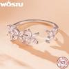 WOSTU 925 Sterling Silver Clear Zircon Mini Flower Opening Ring For Women Lovely Cubic Zirconia Engagement Rings Fine Jewelry