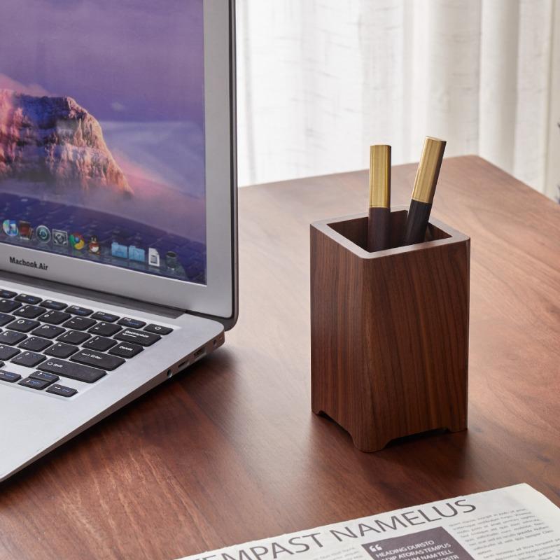 Black Walnut Wood Pen Holder Minimalist Design Desk Organizer Multifunctional Storage Box for Home and Office