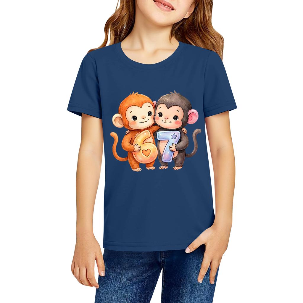 Ropa de Trabajo de Moda de Cuello Redondo y Manga Corta Tops Estampados Para NIÑO Tops de Verano