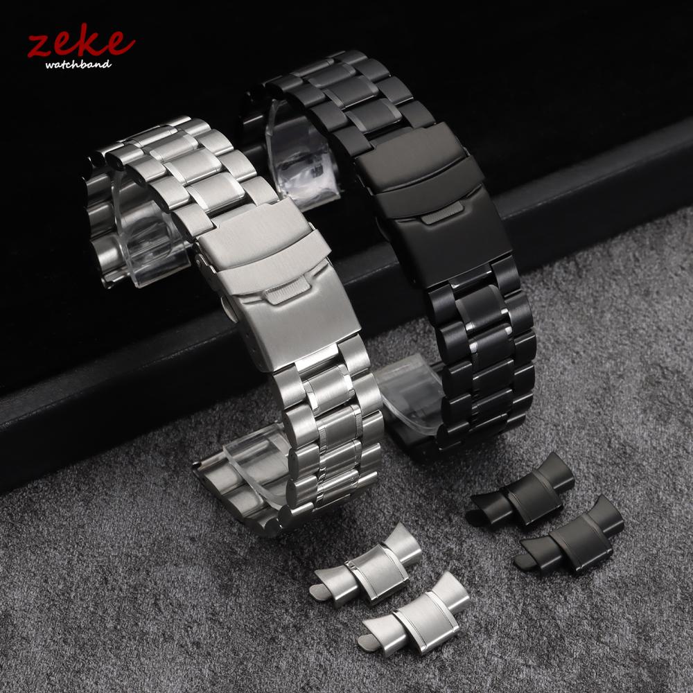 Solid Stainless Steel Watch Strap 18/20/22/24mm Silver Metal Curved End Double Press Folding Buckle Bracelet WatchBand for Seiko