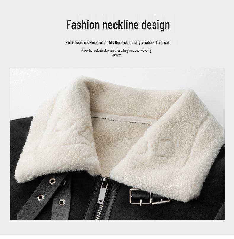 2024 Men's Trendy Shearling Lined PU Leather Motorcycle Jacket
