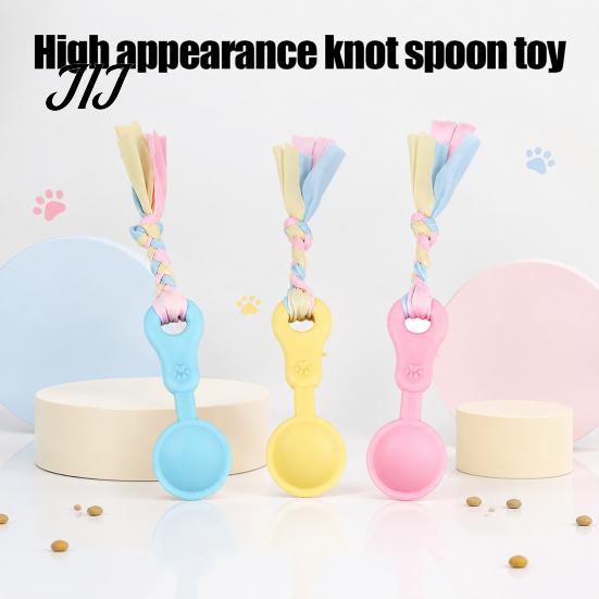Macaron Color Dog Toy Molar Chewing with Rope, TPR Spoon Head Durable Woven Dental Cleaning Knot Training Toy, Colors Teeth Interactive Pet Tug of War