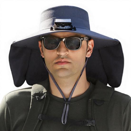 Fan Hat Wide-Brimmed Shawl Fishing Hat with Dual-Power Fan Design
