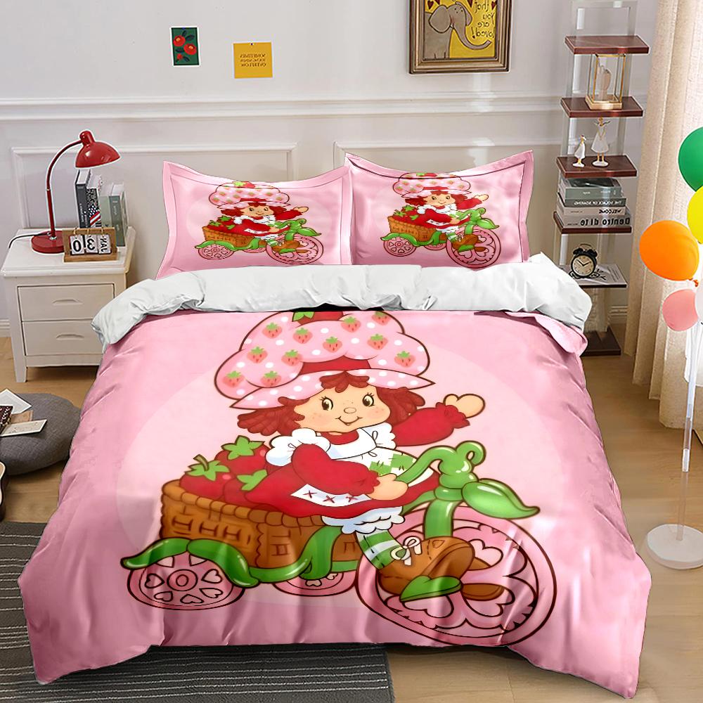 Mehrere Größen Emily E-Erdbeer-Print Weiche Bettbezug Kissenbezug Bettwäsche-Set Kinder Erwachsene Bequemes Bett-Set Einzelbett King Für Geschenke