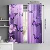 Set Of 2 Violet Butterfly Dance Curtains Purple Floral Semi Transparent Bedroom Office Living Room Decor Curtain With Rod Pocket Polyester Ideal For