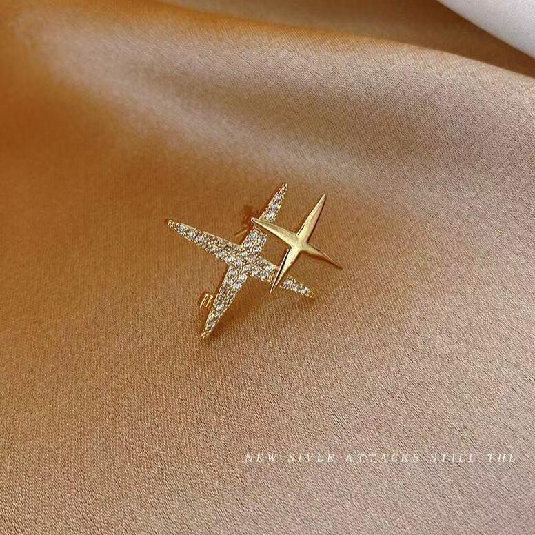 Exquisite Zirconium Starburst Brooch & Lapel Pin for Couples