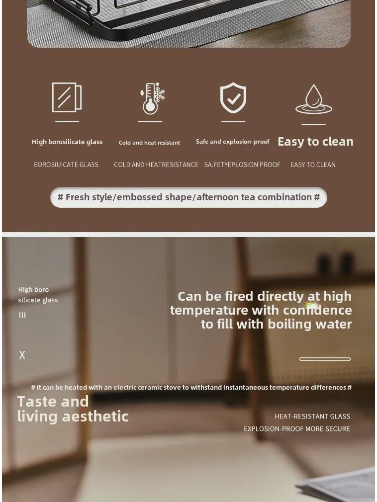 Stylish Heat-Resistant Glass Kettle with Handle - Large Capacity Flower Teapot for Cool Drinks