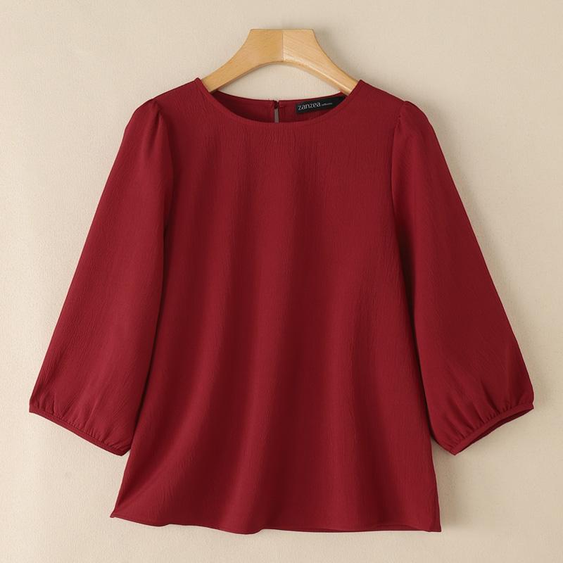 

ZANZEA Женская повседневная однотонная свободная блузка с круглым вырезом и рукавами 3/4 2XL