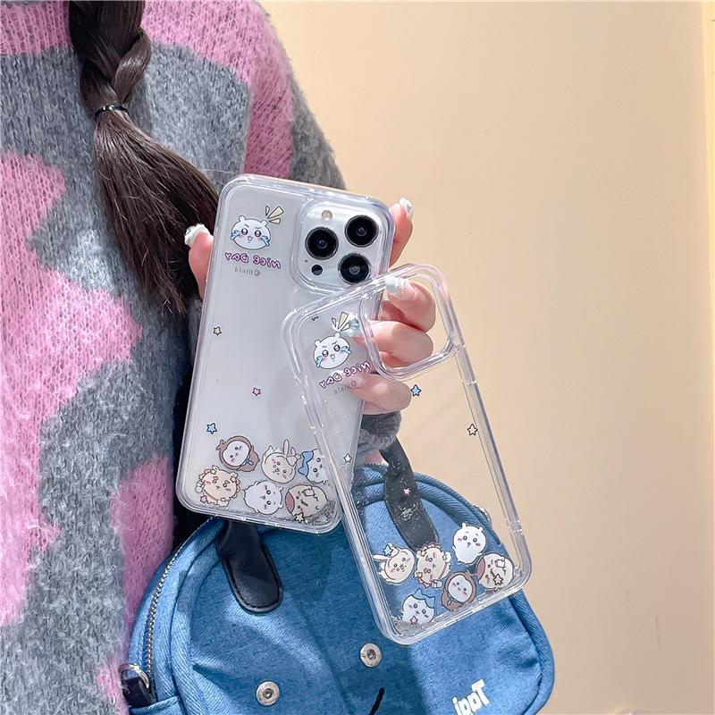 Cartoon Graphics Floating Quicksand Case for iPhone 15 Pro Max  14 16 Silver Moving Sand Fundas Cute Clear Hard Phone Cover