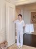 New French Ice Silk Pajamas for Women, Summer Short-Sleeve Lace Lace Fresh Girlish Solid Color Homewear Set