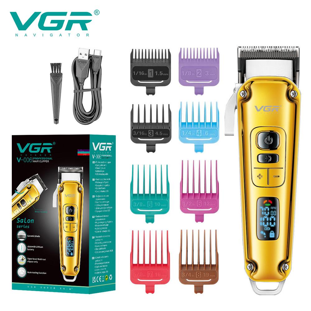 VGR Electric Hair Clipper Metal Retro Men's Electric Hair Clipper Oil Head Carved LED Smart Digital Hair Clipper Fashion Professional Personal Care