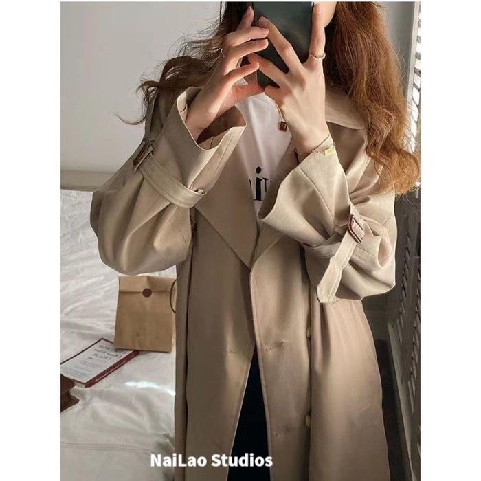 trench coat women s medium and long small year new autumn fashion temperament chic autumn clothing Korean version S хаки