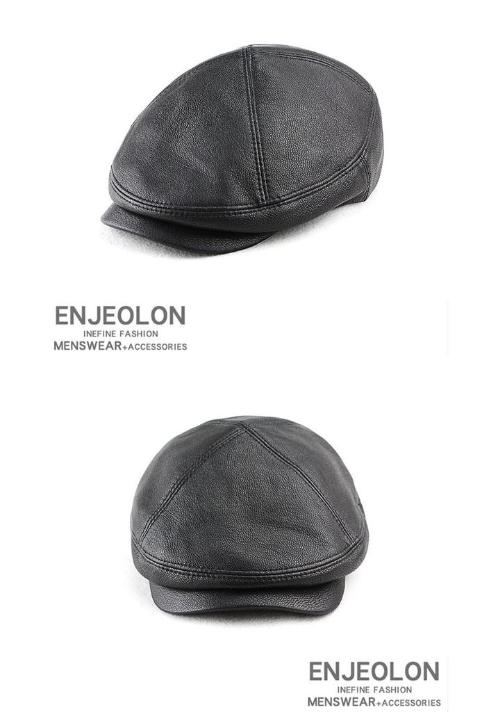 Men's Genuine Goat Leather Newsboy Beret - Trendy Spring/Autumn British-American Fashion, Thin Style for Middle-Aged.
