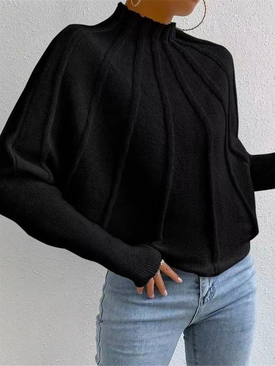 

Half-Sleeve Solid Knit Pullover Sweater with Wide Sleeves for Women L чорний