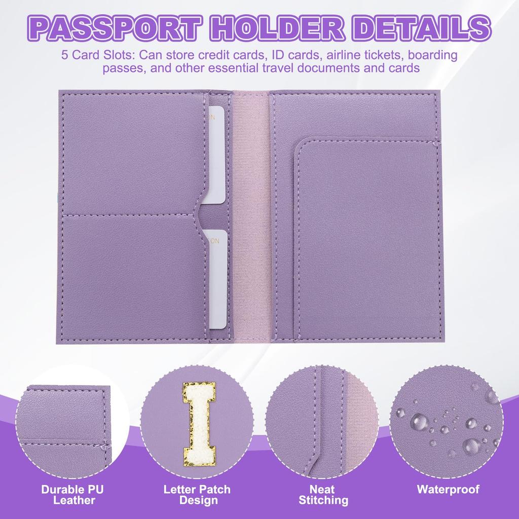 Travel Passport Luggage Tag Set with Initial Passport Cover and Alphabet Chenille Letter Travel Wallet Bag Suitcase Identifier for Women and Family