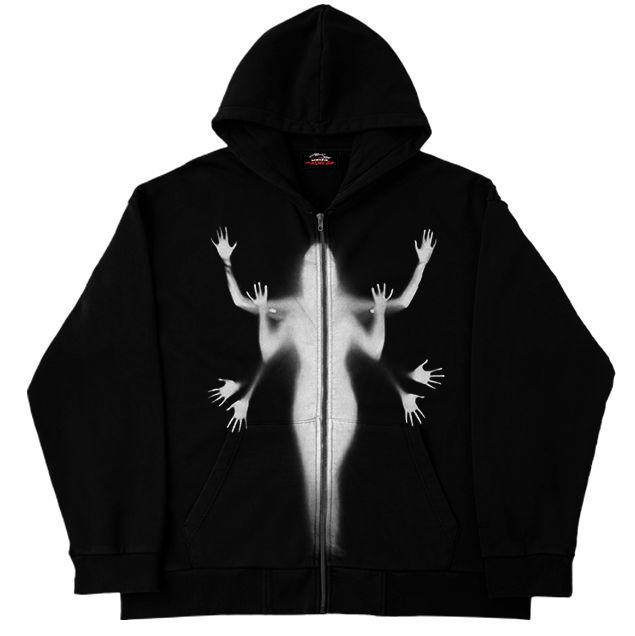 Y2K dark cross-border personality street loose pocket women's top sports zipper cardigan goth hoodie cardigan