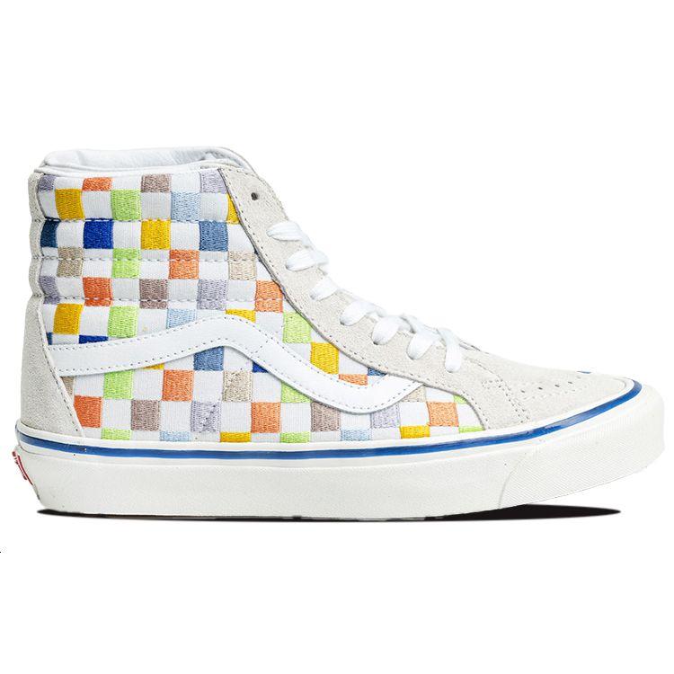 Vans Sk8 Colorful Checkerboard Fabric Leather Casual High-Top Skate Shoes Unisex Sneakers Beige VN0A5KRIAVZ